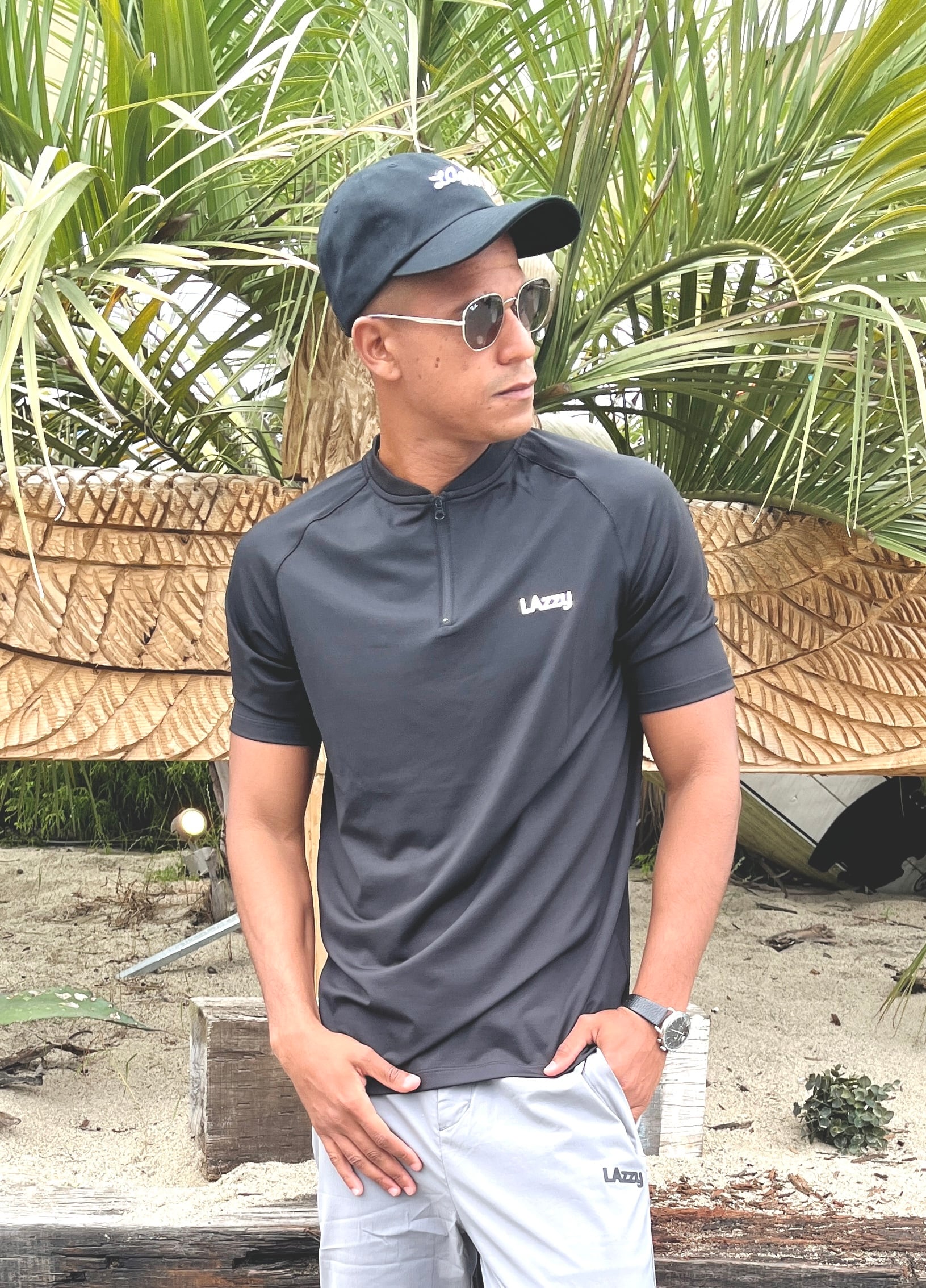Men'sジップアップモックネック